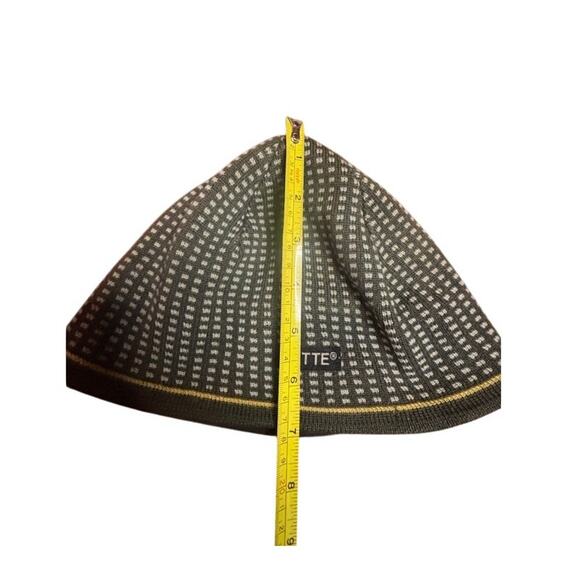 Jytte Wool Knit Beanie Winter Hat Green w Yellow Strip on Band Ski Snowboard - Picture 6 of 7
